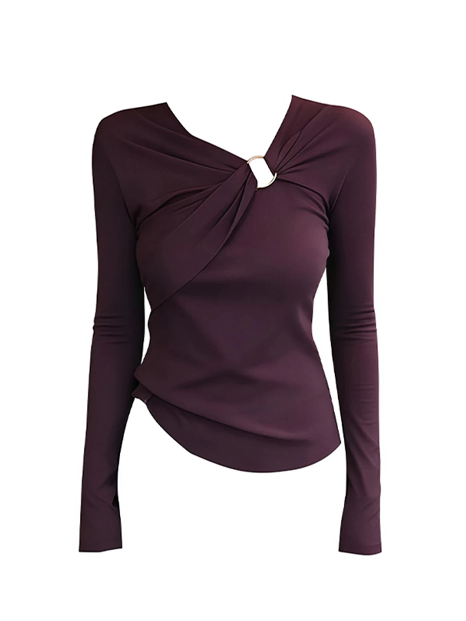 

Women's Y2k 2000s Purple T-shirt Vintage Harajuku Aesthetic Gyaru V-Neck Tee Top Long Sleeve Basic T-shir00s Clothes Autumn 2025