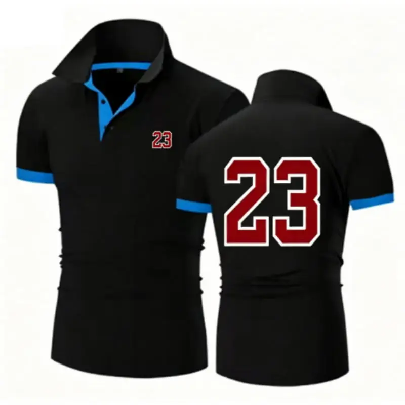 2026 New Model 23 Letter New Fashion Polo Shirt Men's Casual Collared Short-Sleeved Shirt Tight-Fitting Summer Top