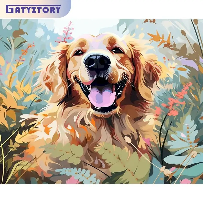 

GATYZTORY Acrylic Paint By Numbers Dog With Frame Drawing On Canvas Painting Pictures By Number For Adults Diy Gift Home Decor