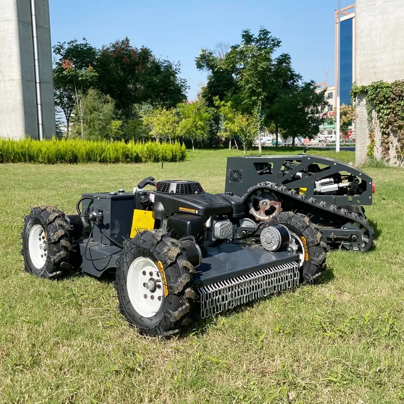 Industrial gas-powered lawn mower with 900mm cutting cutter head and 500m remote control for large agricultural operations