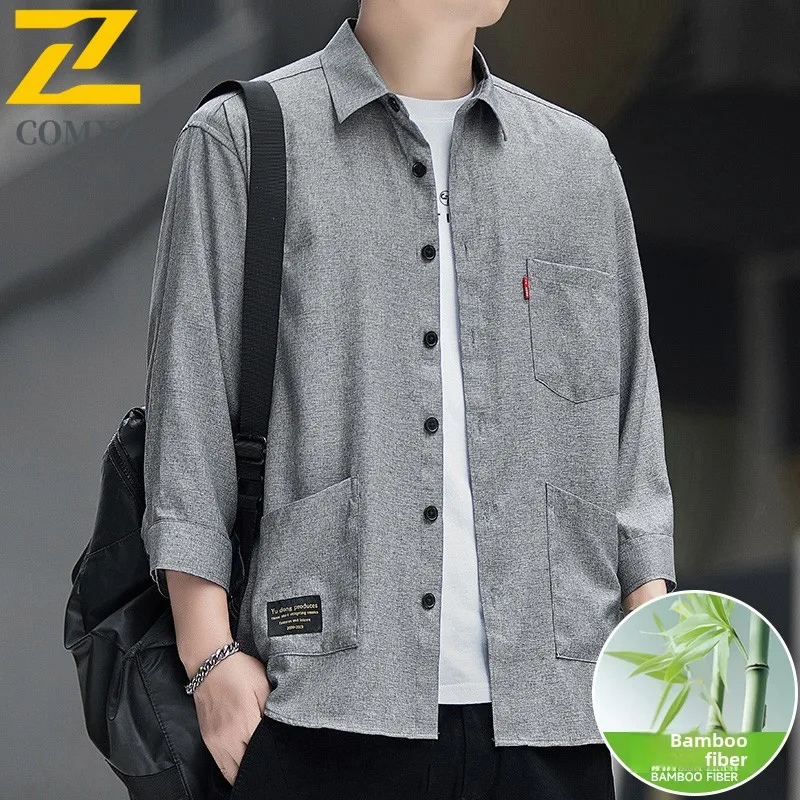 Ice Silk Men Shirt Summer New Fashion Versatile No Ironing Lightweight Breathable Sweat Absorbing Top Street Travel Collar Shirt