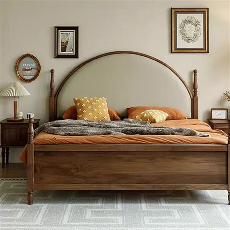 

Customizable all solid wood American retro 1.5m 1.8 master bedroom double bed leather soft bag