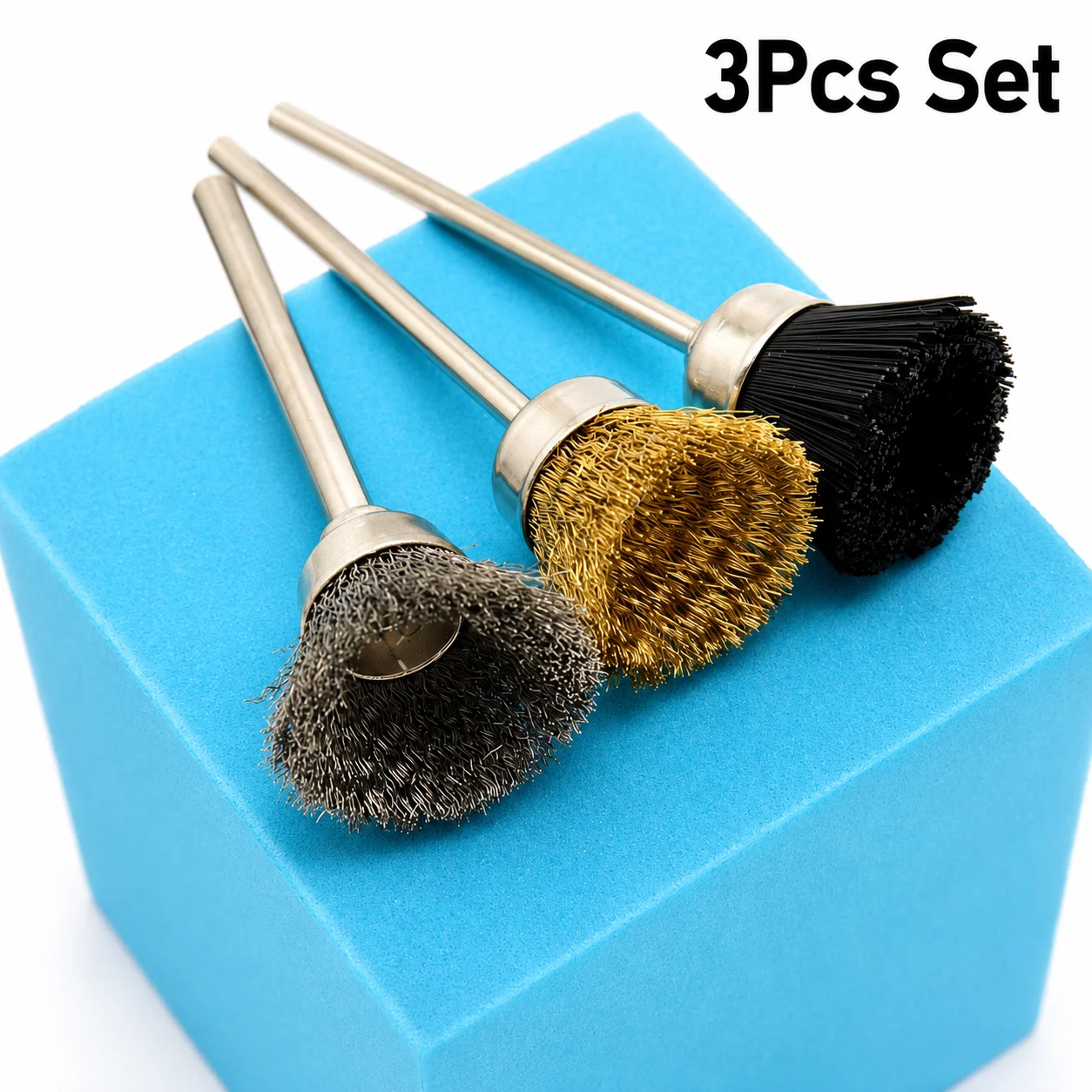 3Pcs Nail Drill Cleaning Cup Brush Set with Nylon Brass Steel Wire Brush Bits for E-File Manicure Nail Drill Cleaning Tool