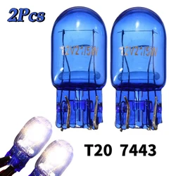 2/4Pcs W21/5W Auto Brake Lamp T20 Car Halogen Sight Lamp 7443 1891 Super White Natural Blue Glass Car Stop Light