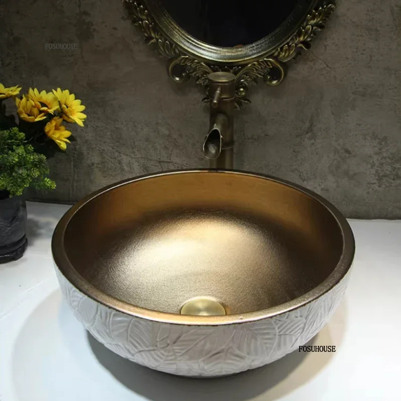 #Modern Round Bathroom Sinks Hotel Guesthouse Countertop BasinThai/European Style Bathroom Washbasins Creative Wash  Sink WW
