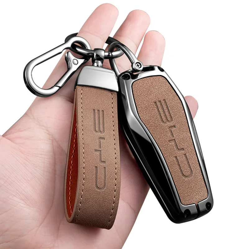 حافظة مفاتيح جلدية من سبائك الزنك للسيارة حامل لسيارة BYD Song Pro Tang Dm QIn PLUS MAX Yuan Atto 3 Han EV دولفين مفتاح السيارة الواقي #3