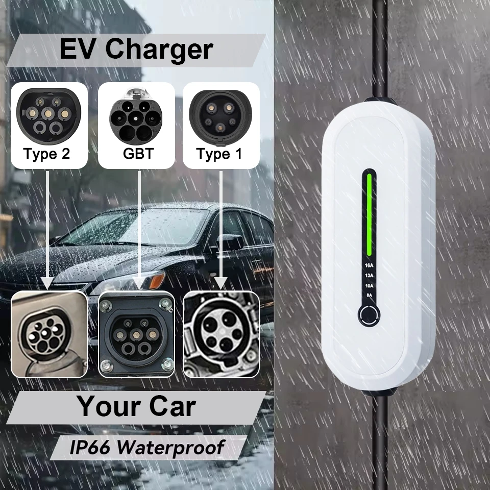 Teschev شاحن سيارات كهربائية Type2 16A 3.5kW صندوق شحن محمول GBT المقبس Type1 J1772 محول لمحطة السيارة الكهربائية شاحن سيارة #2