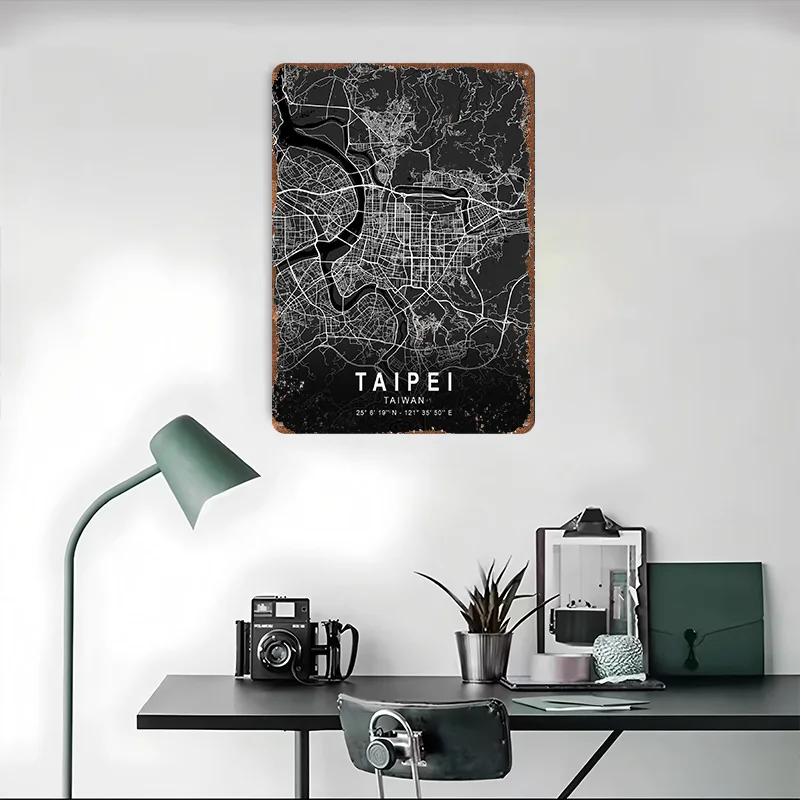 تايبي الظلام خريطة تين تسجيل الجدار ملصق فني ديكورات المرآب للمنزل خمر علامات معدنية الرجعية للديكور المنزل مقهى بار