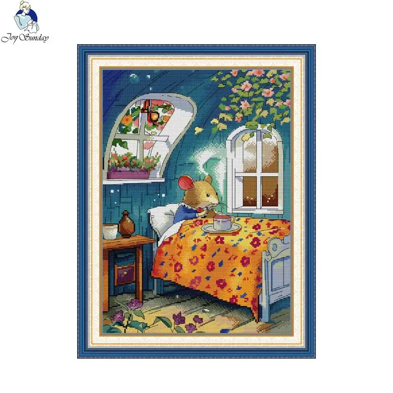 Joy Sunday Cross Stitch Complete Kits Mrs. Mouse\'s Breakfast Pattern Handmade 16CT 14CT 11CT DIY Embroidery Room Home Decor