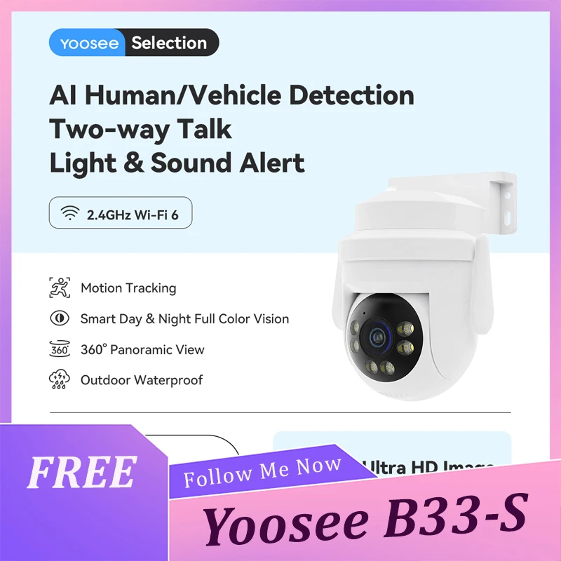 Yoosee B33-S AI Smart Security Camera Outdoor 2K 3MP HD WiFi6 Human Vehicle Fire Detection Two Way Talk Waterproof Night Vision