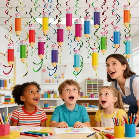 48pcs Back to School Pencil Hanging Swirl Decorations - Colorful Paper Confetti for Classroom, Party, Graduation, Birthday Decor
