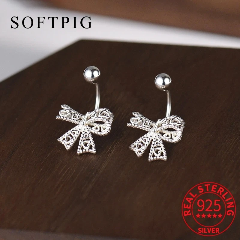 

SOFTPIG Real 925 Sterling Silver Bowknot Piercing Screw Bead Stud Earrings for Women Cute Fine Jewelry Light Luxury Accessories