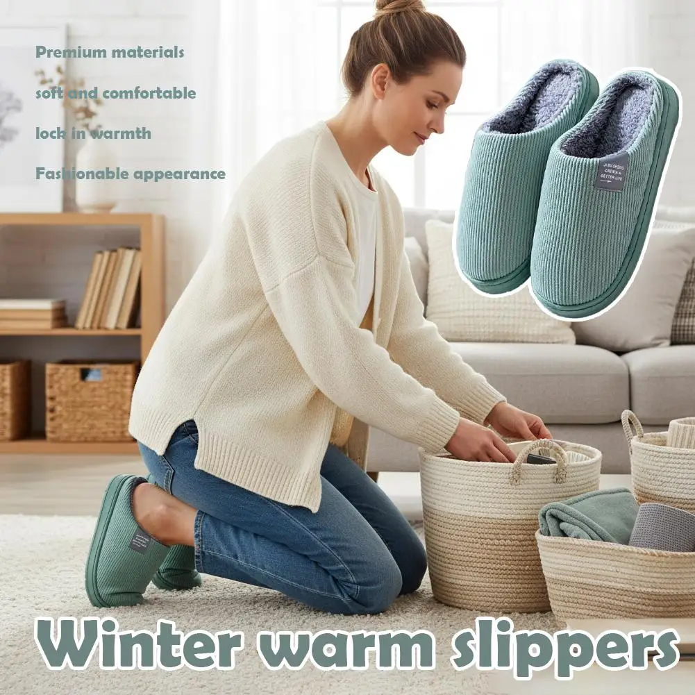Winter-Plüsch-Hausschuhe, Leicht, Warm, Geschlossene Zehenpartie, Weiche Flauschige Fütterung, Slipper für Schlafzimmer und Wohnzimmer – Detail 3