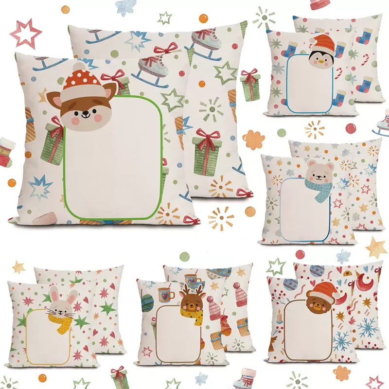 

Personalized Sublimation Blank Pillow Case Cushion Covers Colorful Linen Christmas Decor Living Room 45x45cm for Custom Photo
