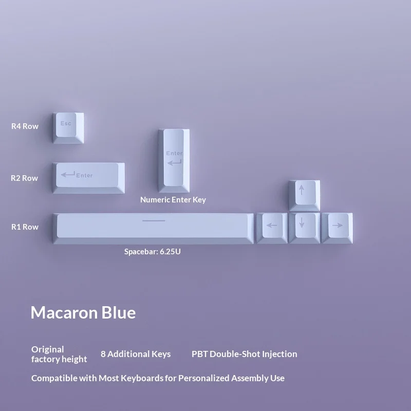 Blue keycap with 8 additional keys, factory height PBT two-color injection molding material added