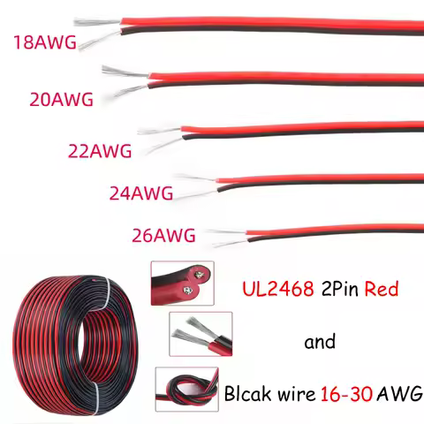 16-30AWG 5/10M Red Black Electrical Wire LED Strip Cable 2 Core Tinned Copper Extension Power Cord For Lighting Audio