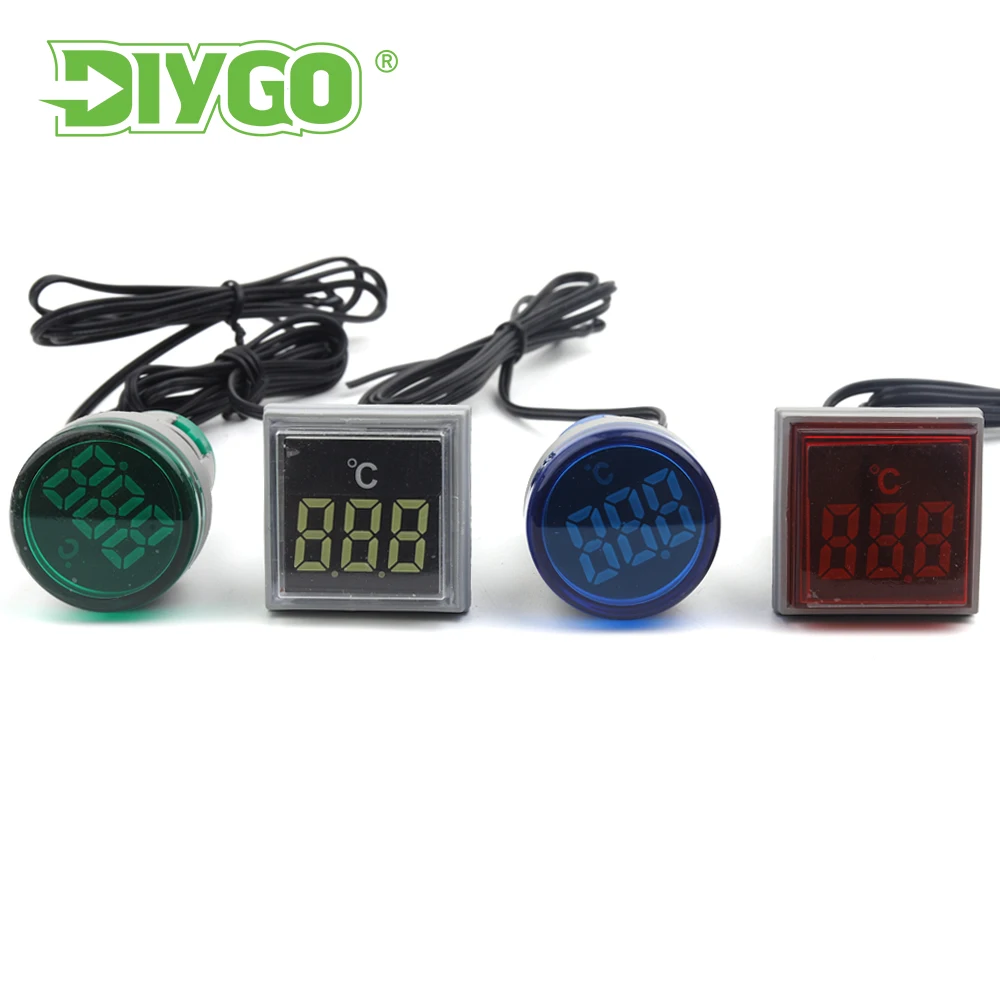 

22mm Square Round LED Digital Thermometer Signal Lights Temperature Meter Detector Sensor 20-199 Celsius 50-500V AC Equipment