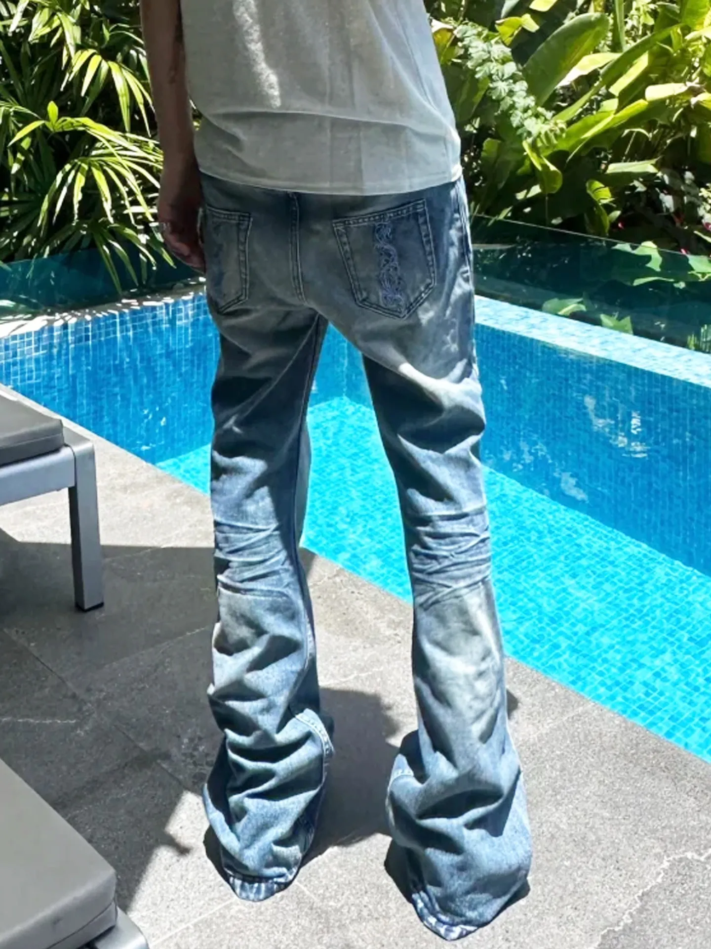 Jeans Retro Americanos Azuis com Bordado para Homens e Mulheres, Calças Largas Casual Hip Hop, Jeans para Casais, Tendência J...