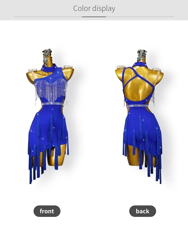 Blaues Latein-Tanzkleid, Damen-Trainingskleidung, Tanzbekleidung, sexy Rock, Ball-Wettkampfanzug, elegantes Partykostüm, Sportbekleidung. – Detail 5