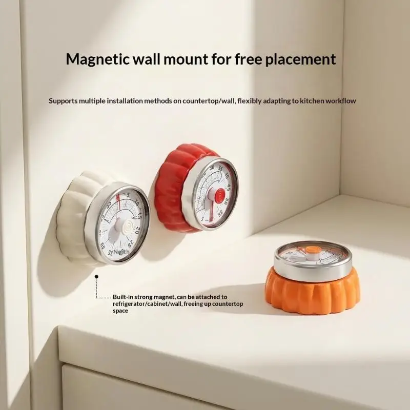 ~Cute Pumpkin Mechanical Timer No Battery Needed Kids Self-Discipline Timer Stands And Magnetic Kitchen Cooking Timer