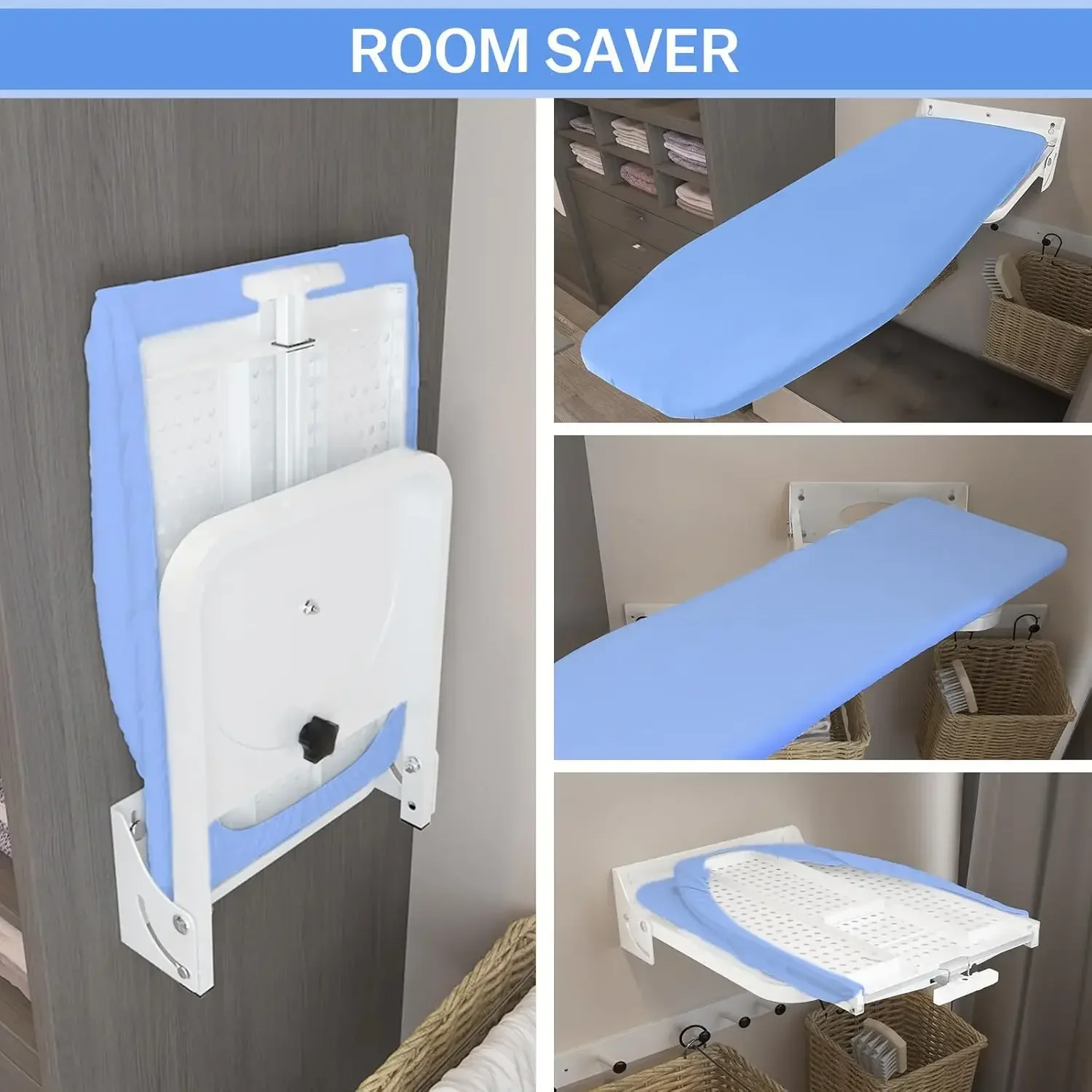 

[XMSJ]Wall Mounted Ironing Board 38.7 x 12 Inch, 180° Swivel Heavy Duty Ironing Board with Heat Resistant Cover, Space Saving