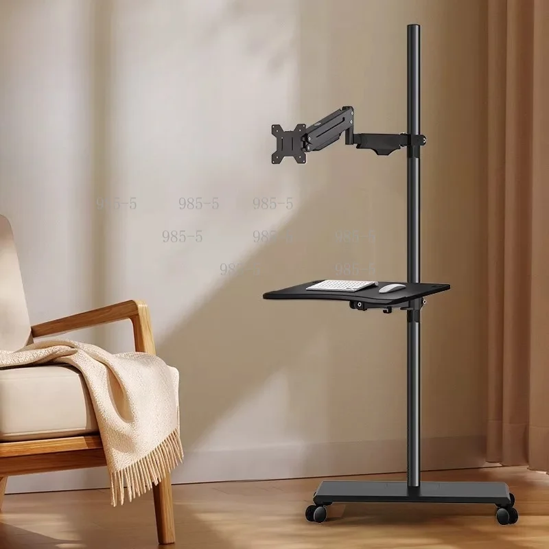 Movable Lifting Table Floor-to-ceiling Display Screen Shelf, Rotating Telescopic Cantilever Hanger with Keyboard Support