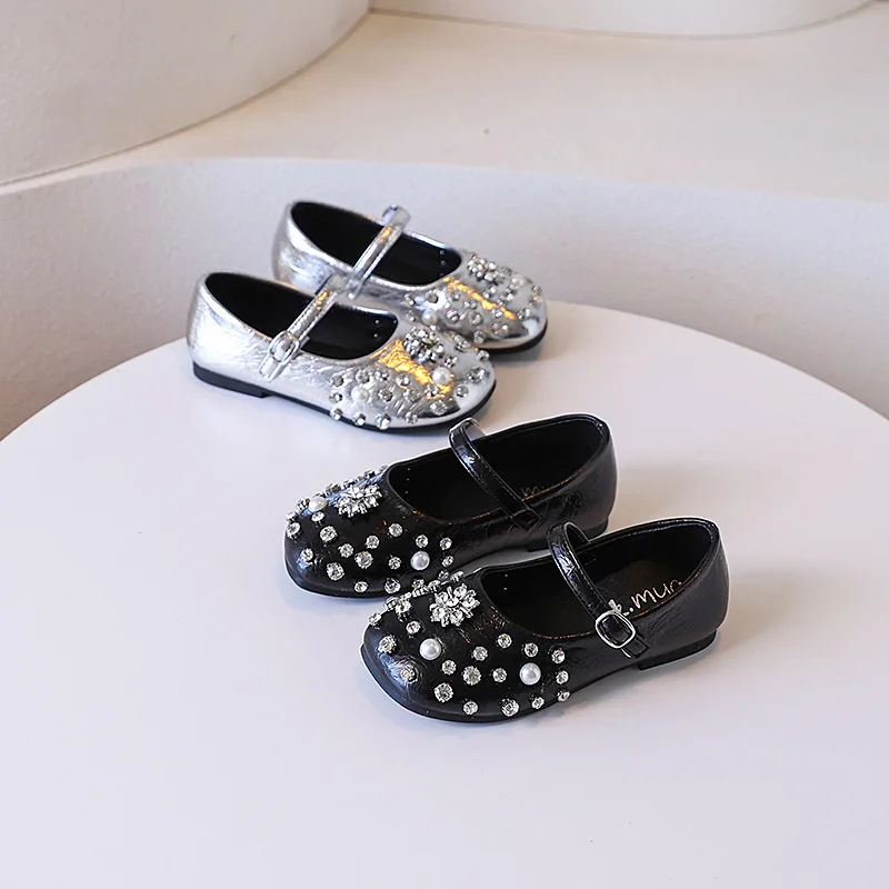 

Luxury New Girls Ballet Leather Shoes Elegant Fashion Children Wedding Party Princess Flat Shoes Sweet Kids Performance Shoes