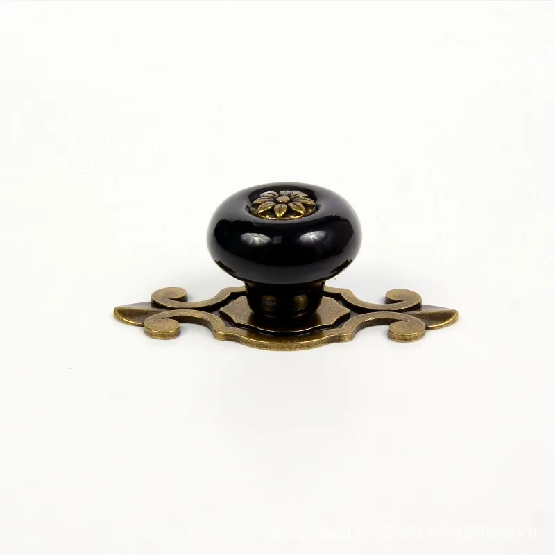 Set of 4 Vintage Ceramic Handles, Elegant Vanity Kitchen Petal Cabinet Knobs, Zinc Alloy Base Backplate, Cabinet Wardrobe Drawer