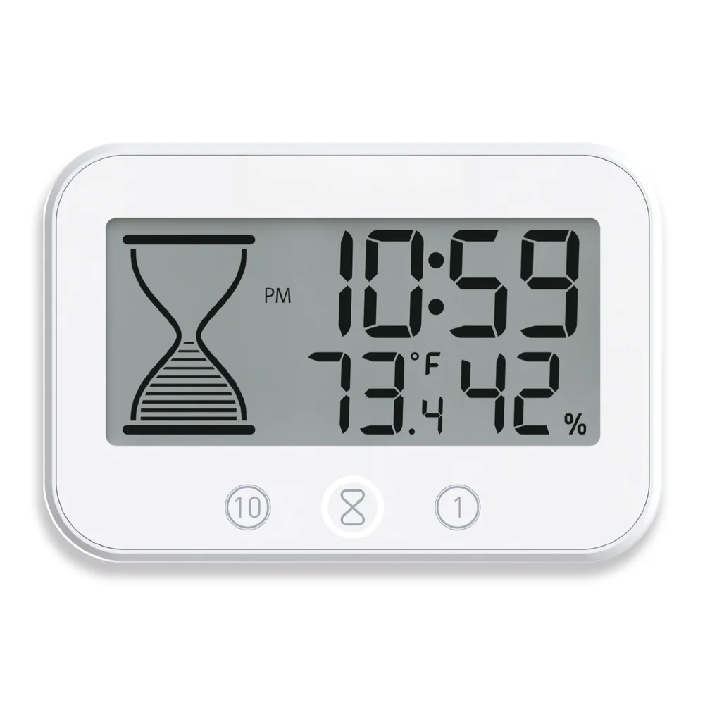 Thermometer Hygrometer Waterproof Wall Clock With Timer Touch Button Hourglass Display For Kitchen Bathroom Temperature Humidity