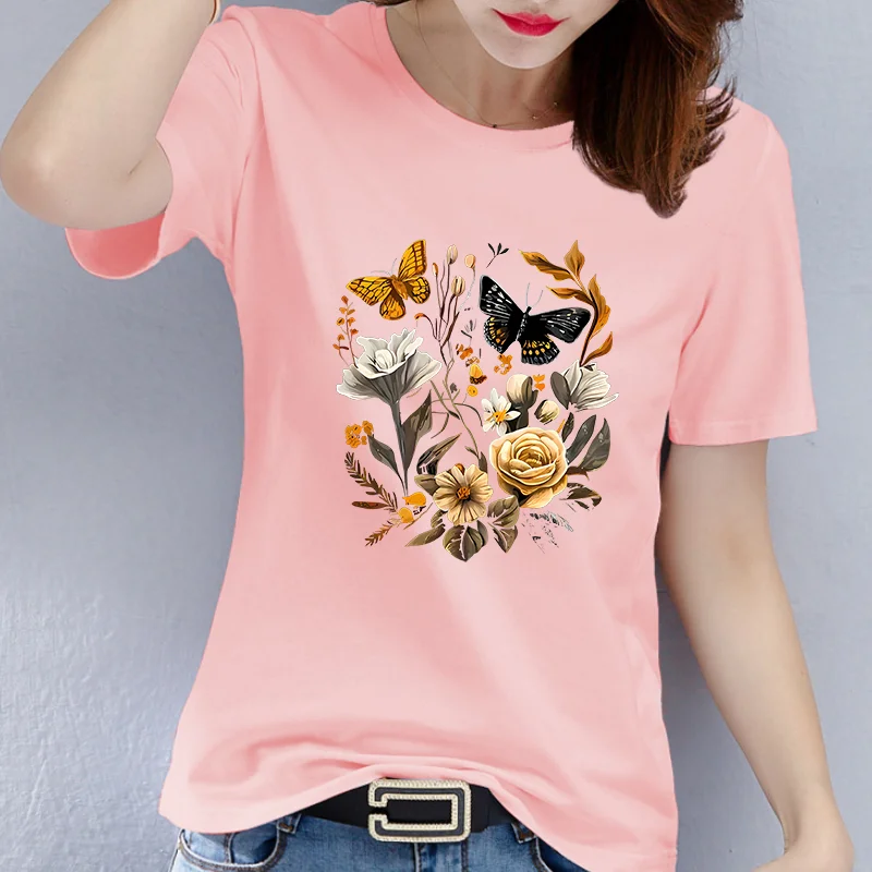 

Summer Short Sleeve Round Neck American Floral Print T-shirt Woman Graphic T Shirts Harajuku Aesthetic Clothes Women Clothing