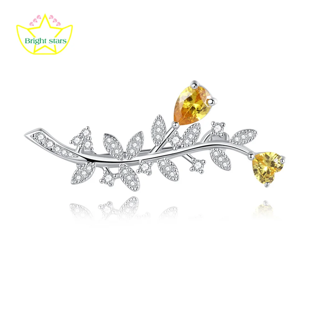 Bright Stars s925 Sterling silver leaf encrusted zircon brooch high-grade women's corsage pin accessory buckle