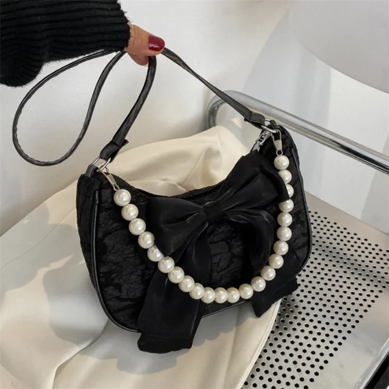 

Summer Chic Bow Pearl Handbag, Stylish Ladies Messenger Shoulder Bag, Suitable for Women's Outdoor Travel Beach Party Daily Use.