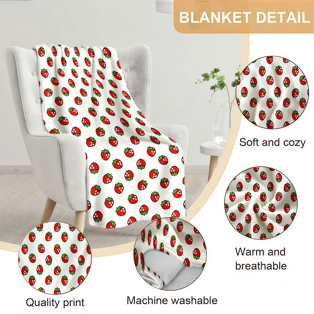 Cartoon S-Strawberry Soft Warm Flannel Blanket Lightweight Cozy Christmas Halloween Home Decor Room