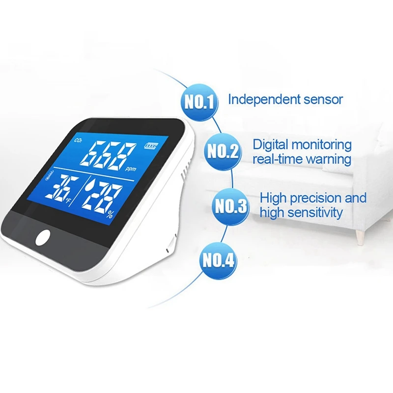 Monitor Portátil de Qualidade do Ar, Temperatura e Umidade, NDIR Infravermelho CO2 Detector, Detecção de CO2 Interior, TTKK, 2X