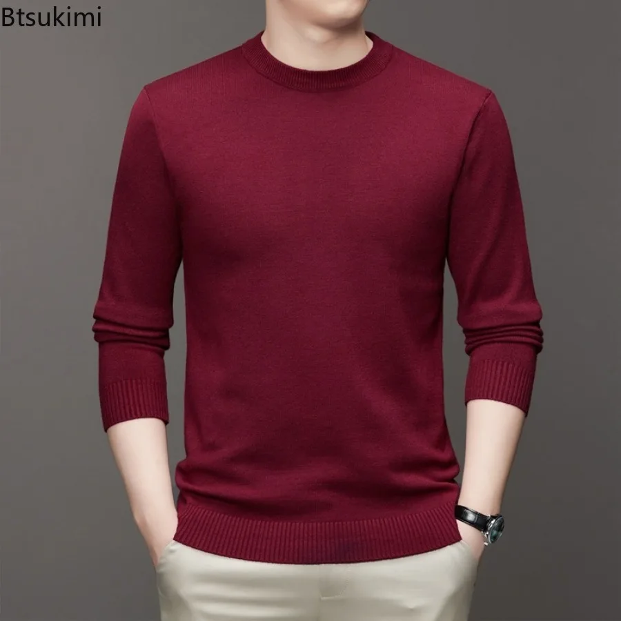 New 2024 Knitted Warm Sweater Men Office Business Solid Bottoming Shirts Male Fashion O-neck Soft Pullovers Men\'s Knitwear Tops