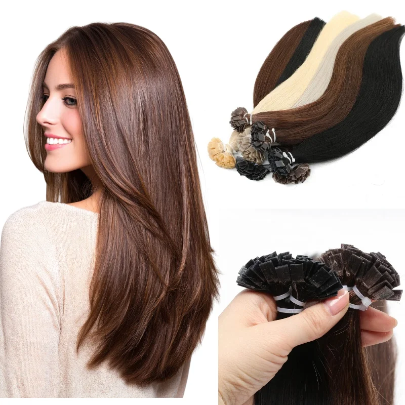 人毛フラットチップヘアウェフト16インチ50本ヘアピース卸売ドロップシップカラー-27-p18-613-18