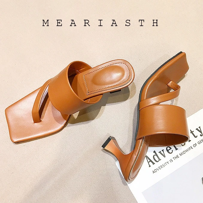 

Fashion Square Toe Thin Heels Sandals Flip flops For Women Pumps Female Summer Beach Slides Slippers Ladies High Heels Shoes