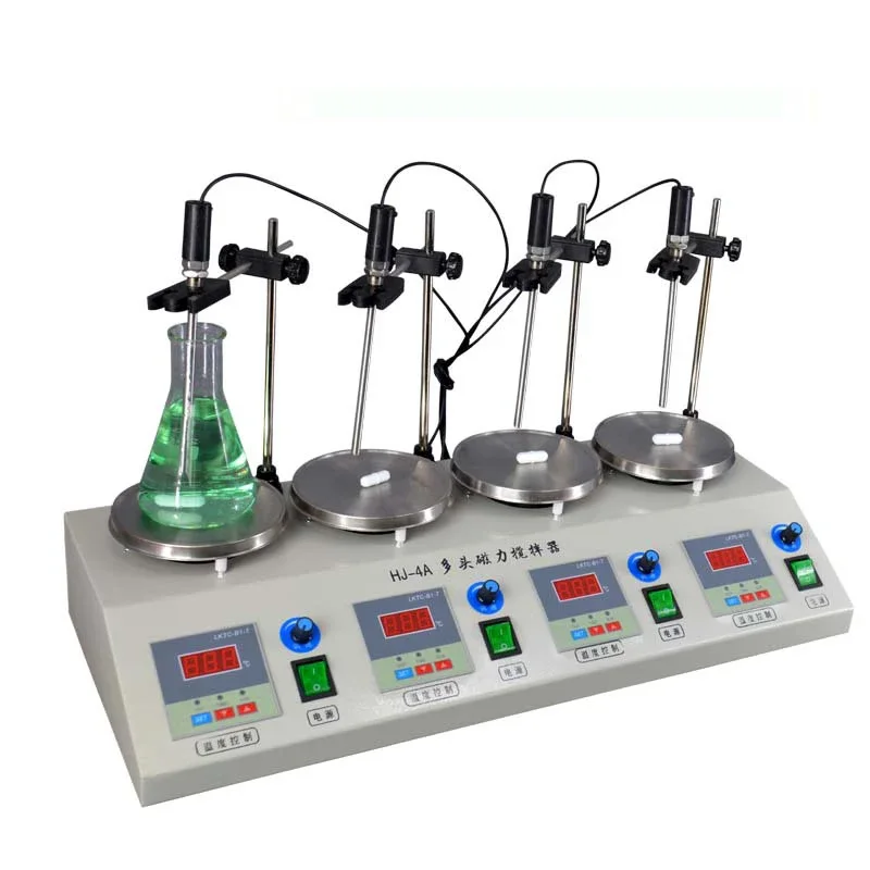 New HJ-4A 4-head Magnetic Heating Stirrer Lab Magnetic Stirrer Digital Display Temperature-controlled Hotplate Mixer 110V/220V