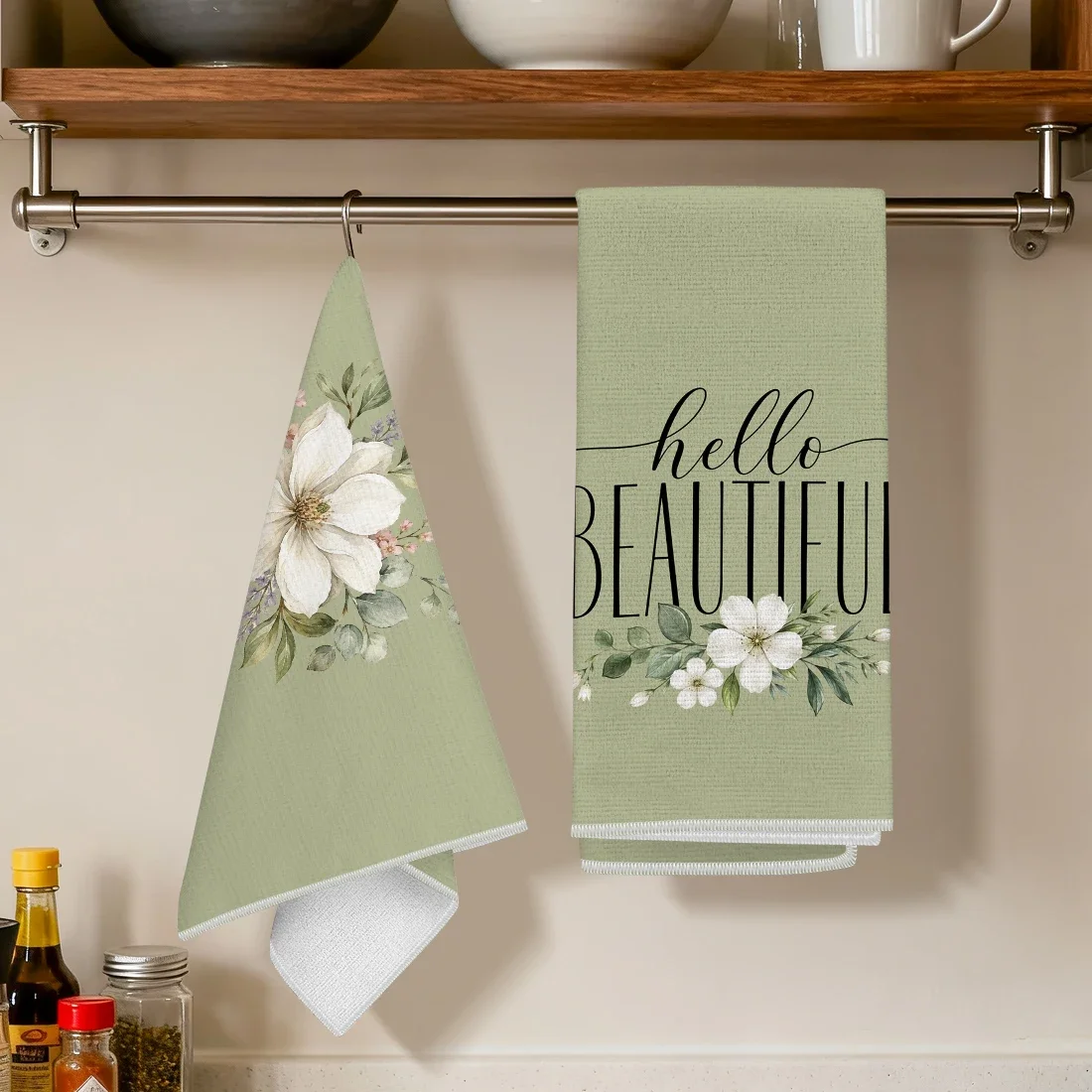 2pcs Set Kitchen Towels White Magnolia Text Design Hand Towels Christmas Decorations For Home Noel Dish Towels Gifts