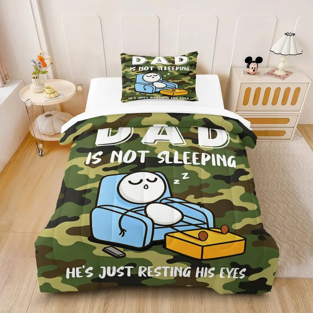 Funny Dad Camo Quote Print Comforter Set Quilt Bedding Set Pillowcase Father Day Gift Warm Family Bedroom Bedding