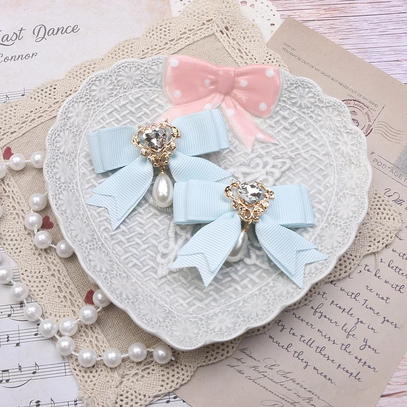 2 шт., женские аксессуары для волос, женские заколки для волос в стиле барокко Y2K, бант в стиле Лолиты для девочек, шикарный жемчужный кулон, декор, женские заколки для волос