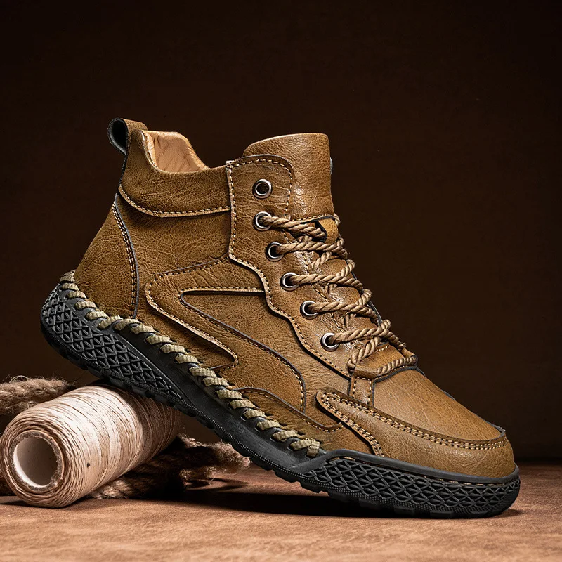 

Men's boots 2025 autumn and winter edition high top lace up men's shoes men's casual short boots