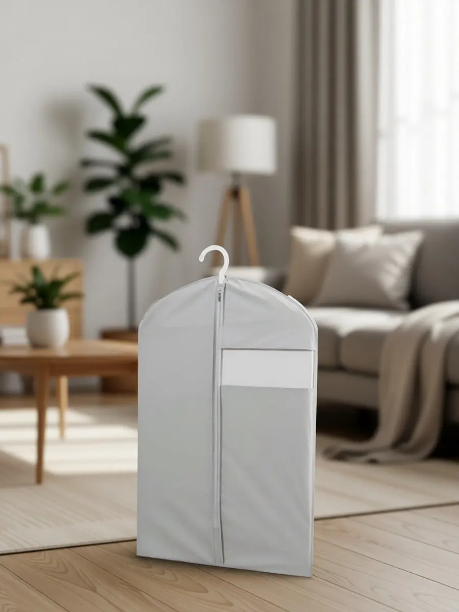Premium Peva Clothes Cover Bag Zipper Closure Dustproof Moisture Resistant for Garments Storage 60x90 Light Grey