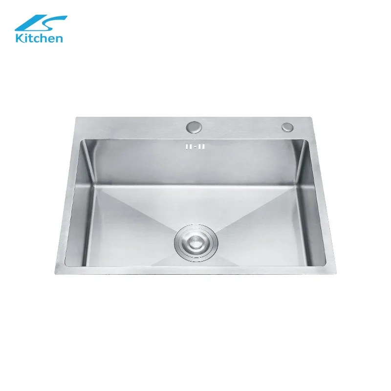 Large Single Slot Handmade Brushed Stainless Steel Kitchen Sink Thickened Vegetable Basin 304 Sink for Wholesale