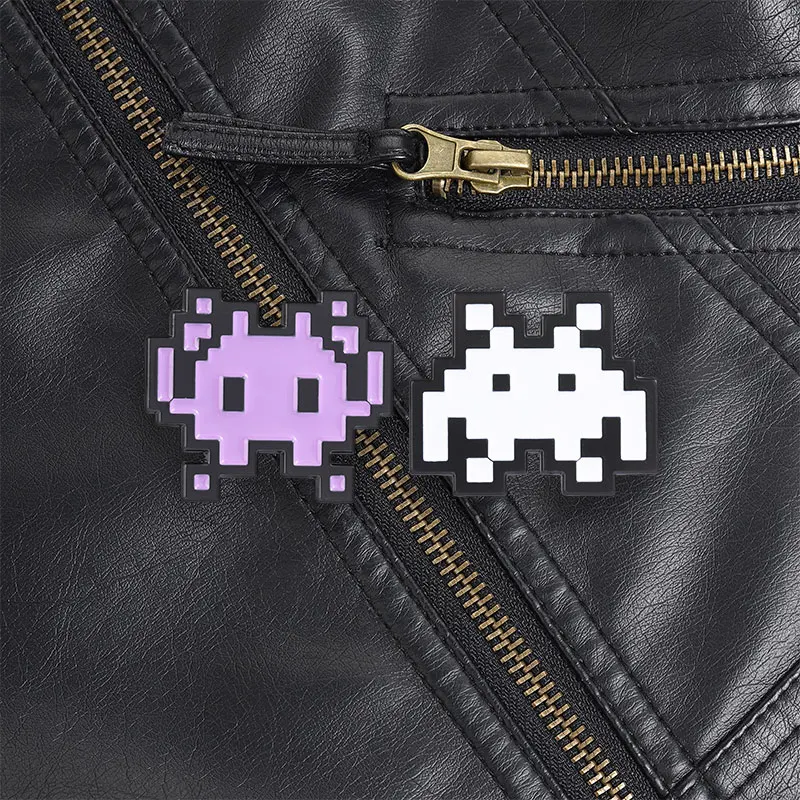 Pixelated Outer Space Creature Pin Classic Arcade Aesthetic for Nostalgic Gamers and Geek Chic Everyday Style