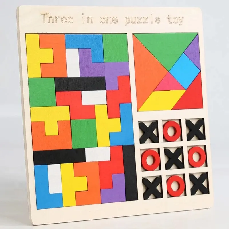 3 Styles Wooden Jigsaw Puzzle Kids XO Game Puzzle Early Education Thinking Training Wooden Toys
