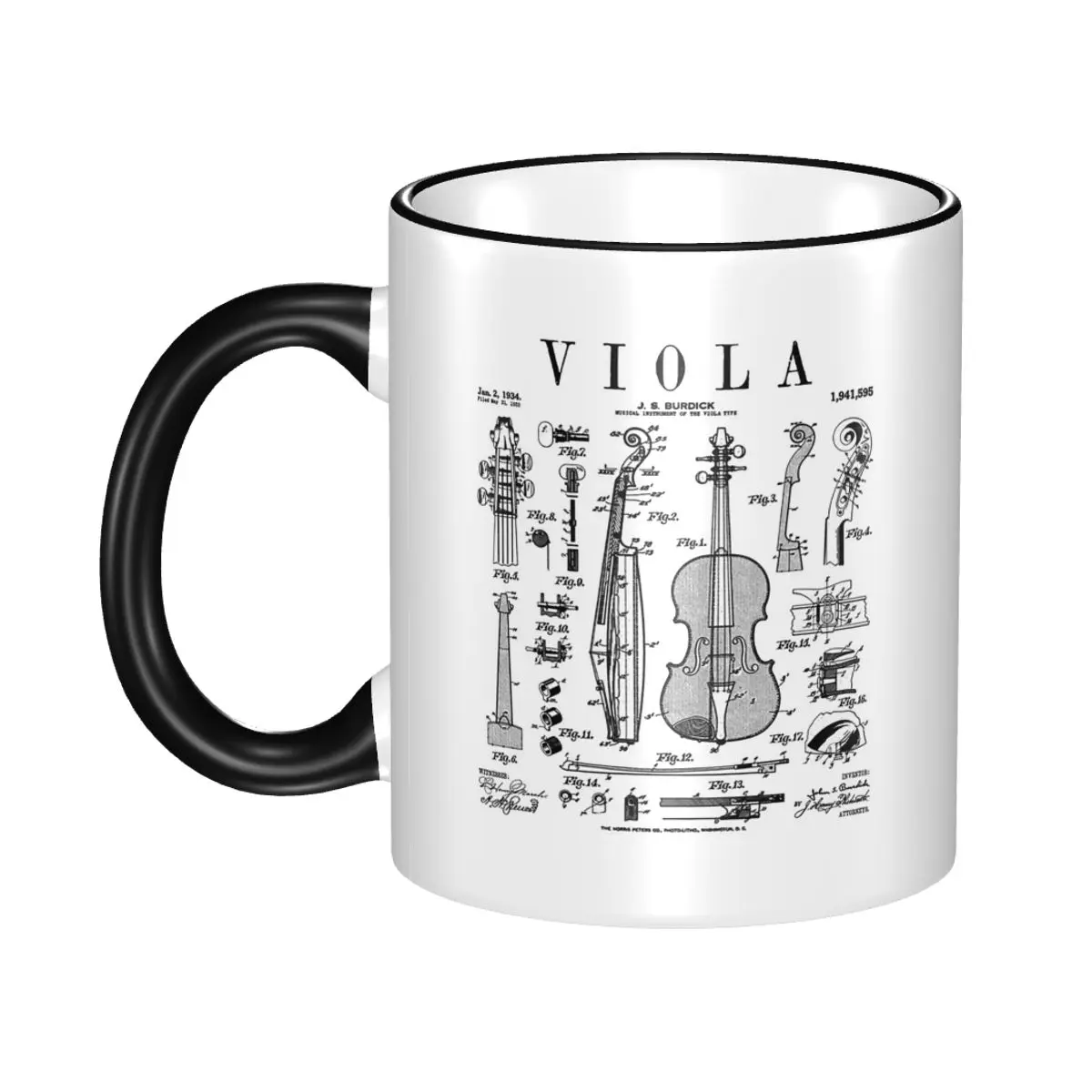 Viola Player Musician Musical Instrument Vintage Patent Mug Ceramic Coffee Cups Tea Mugs Milk Cup Drinkware Gifts for Woman Man