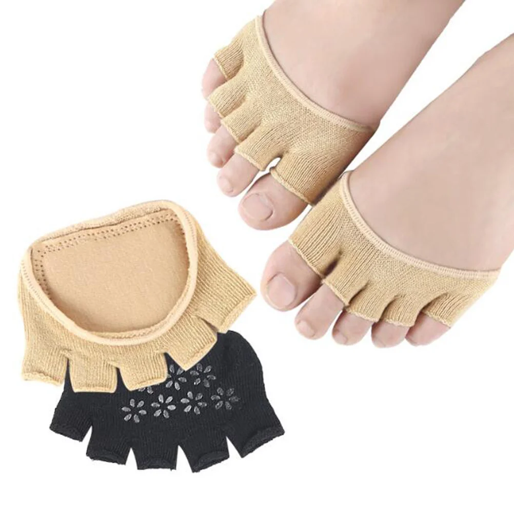 女性用通気性吸汗性ハーフソックス1足、ヒールレス、5本指、つま先が見える、水ぶくれ防止、前足部パッド、フットケアツール