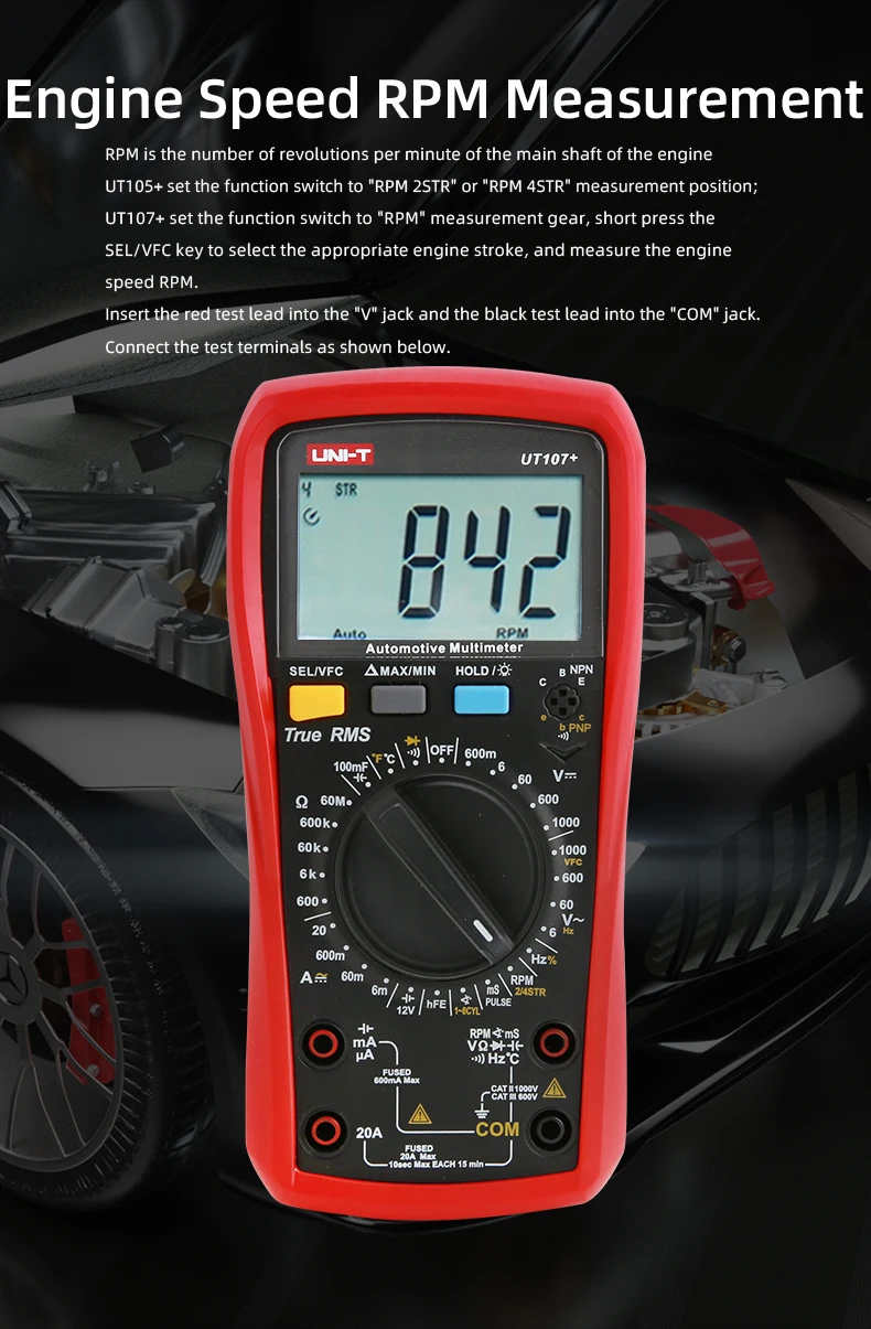 UNI-T UT105+ UT107+ Plus Automotive Multimeter with Tachometer Engine Speed RPM VFC Tester Professional Digital Car Multi Meter