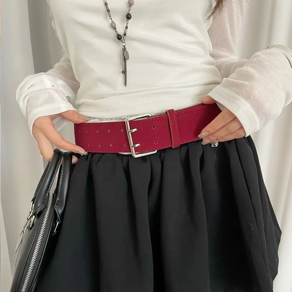 Fashionable Korean Women's Belt Suede Y2k Wide Waist Belt Double-Breasted Niche Dress Jeans Belt Ladies